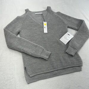 NWT Stitches & Stripes S  Chunky Knit‎ Cold Shoulder Gray Wool Blend Sweater